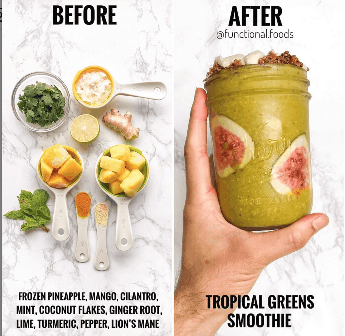 tropical green smoothie recipe with mushroom powder