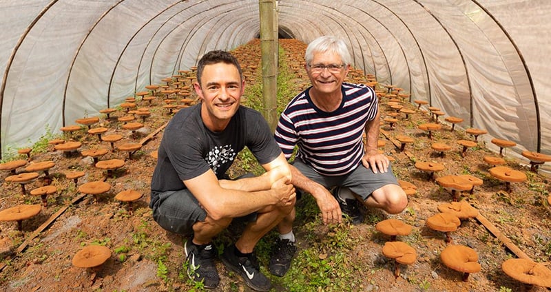 Skye & Jeff at an organic mushroom farm in China