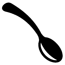A black spoon making contact with a white background.