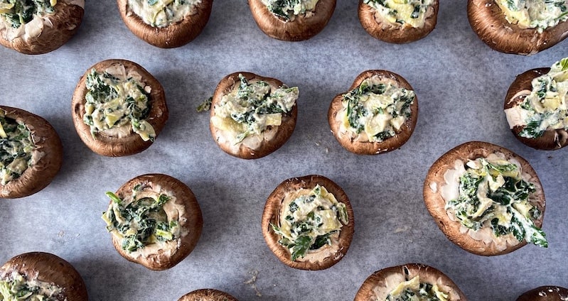 spinach and artichoke stuff mushroom recipe with functional mushrooms